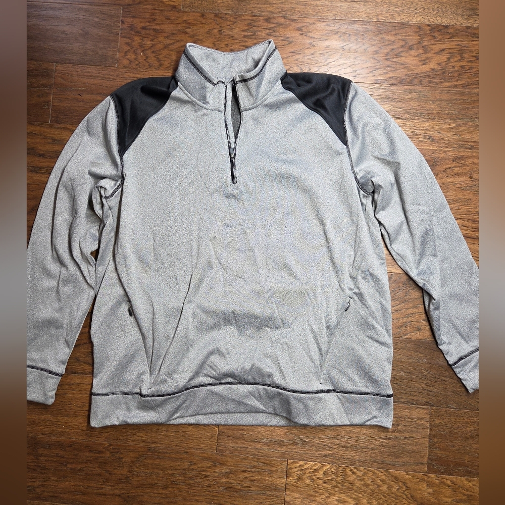 Lands End Gray and Black Quarter-Zip Pullover Mens Size XL